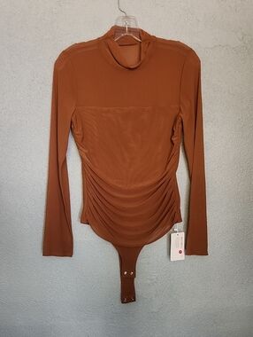 ReoRia Rust Brown Long-Sleeve Mock Neck Bodysuit